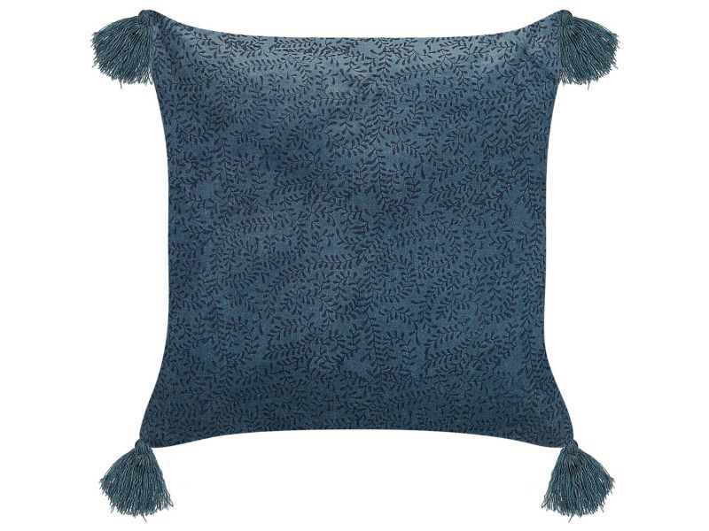 Poduszka dekoracyjna Setaria Bawełna 45 x 45 cm Roślinny Druk blokowy Ciemnoniebieski 1 szt.