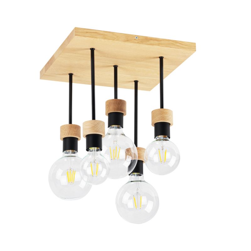 Drewniana Lampa Sufitowa SPOT Light 5xE27 Max.40W Dąb Olejowany FSC, Czarny Metal, 1 szt.