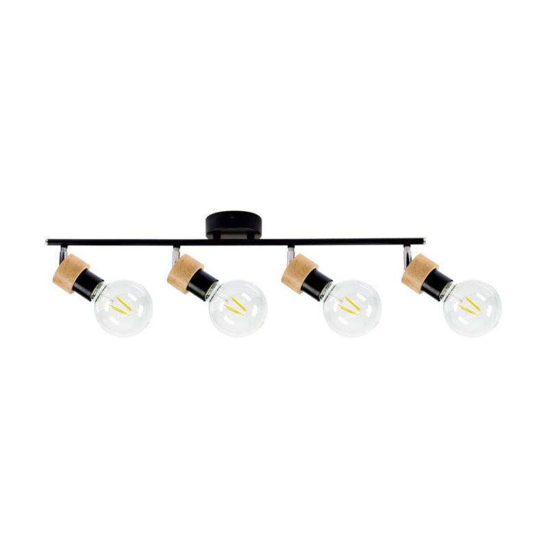 Metalowa Lampa Sufitowa SPOT Light 4xE27 Max.25W Dąb Olejowany FSC, Czarny, Polski Producent, 1 szt.