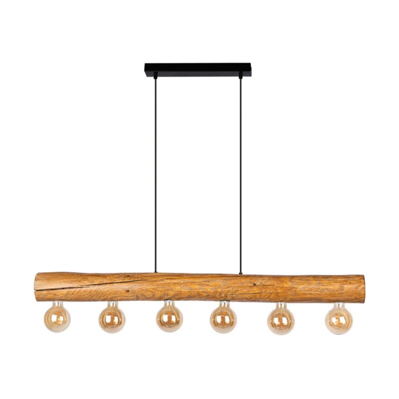 Drewniana Lampa Wisząca SPOT Light 6xE27 60W Drewno Sosnowe Brązowe FSC z Akcentem Czerni, Polski Producent, 1szt.