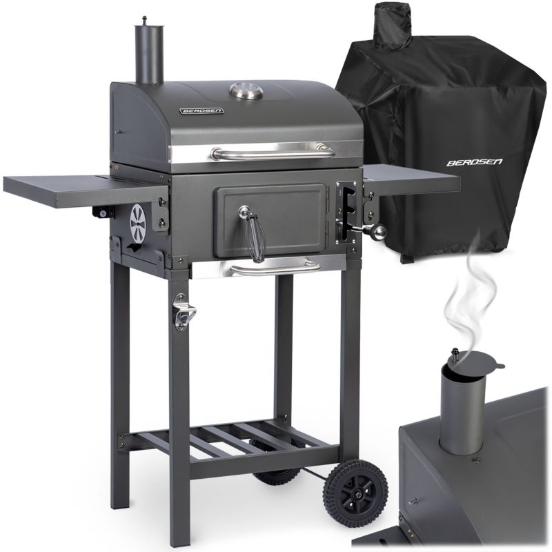 Duży grill węglowy Berdsen BD-892 42 x 31,5 cm ogrodowy z kominem półkami pokrowcem 1 szt.