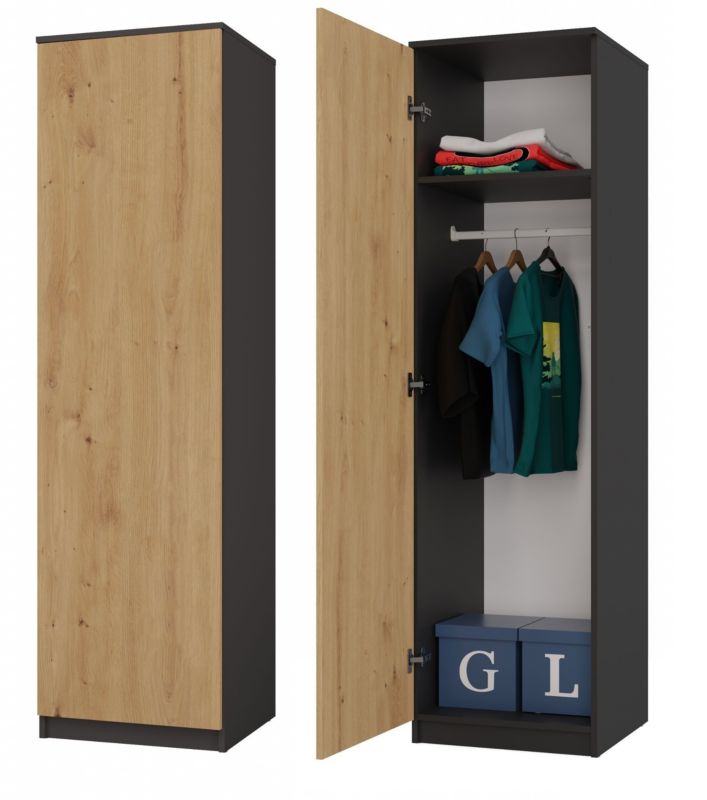 Szafa Topeshop SD-50 Antracyt / Dąb Artisan Garderoba 50x50x180 cm 1 szt.