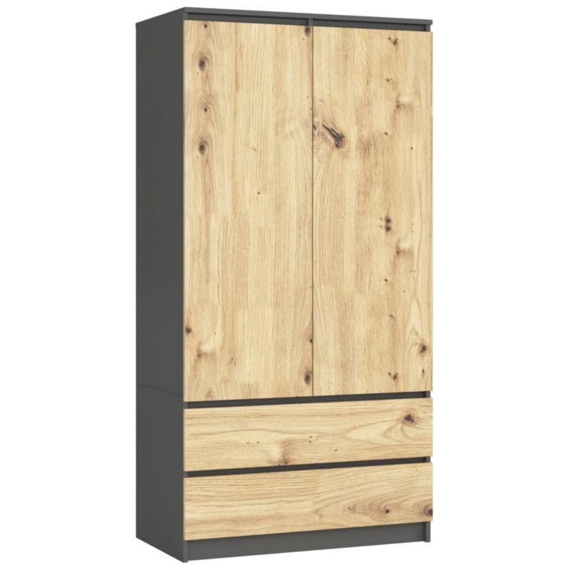 Szafa Akord S90 Grafit Szary 90 cm 2 drzwi 2 szuflady kolor Dąb Artisan mat 4 półki 90x51x180 cm 1 szt.