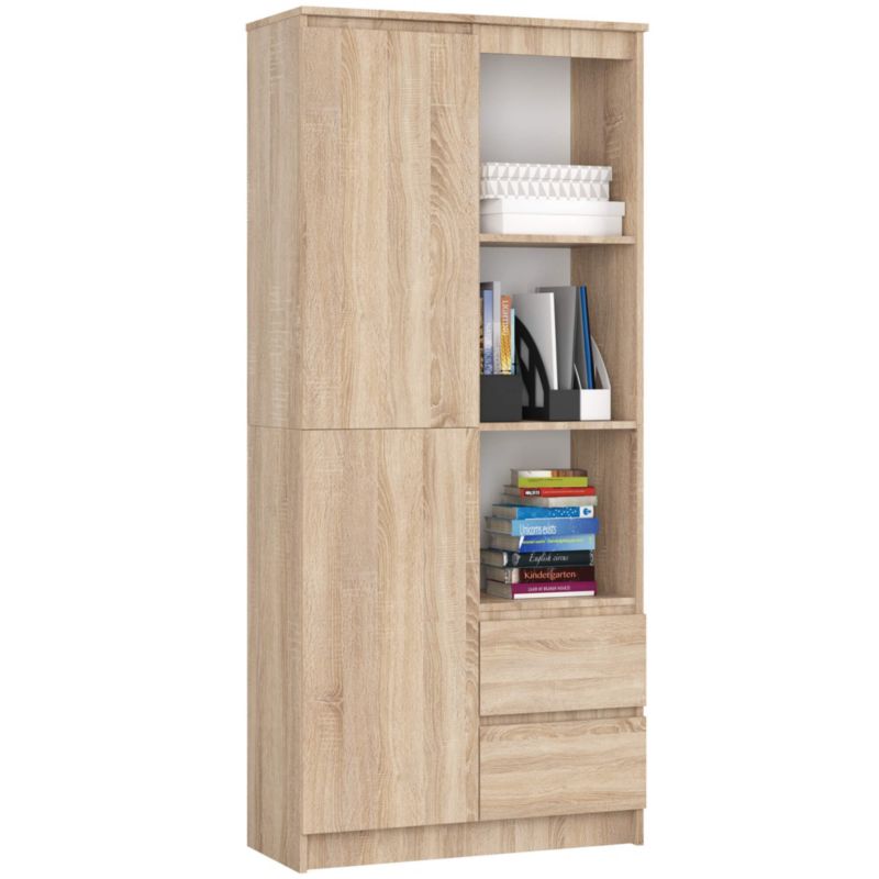 Regał Akord R11 Dąb Sonoma 80 cm 1 drzwi 2 szuflady kolor Dąb Sonoma mat 7 półek 80x35x180 cm 1 szt.