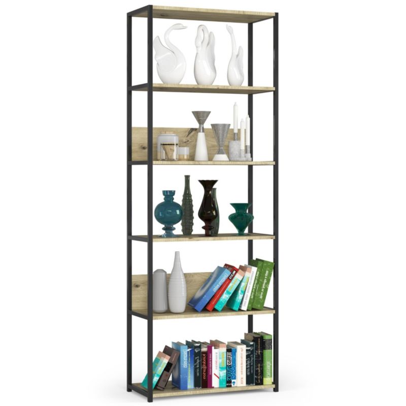 Regał industrialny Akord metalowy Czarny 70 cm kolor Dąb Artisan mat 6 półek 70x32x192 cm 1 szt.