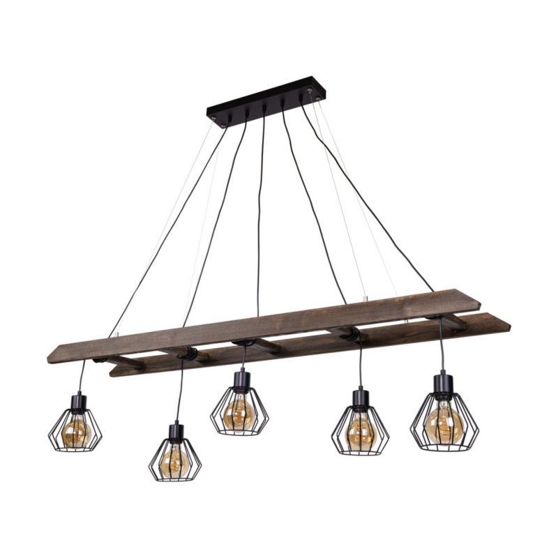 Drewniana Lampa Wisząca SPOT Light 5xE27 Max.60W Drewno Sosnowe Orzechowe FSC z Czarnymi Kloszami, 1 szt.