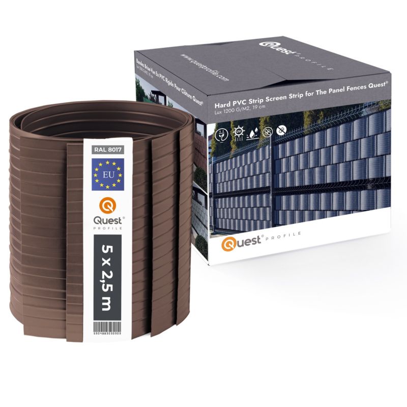Taśma ogrodzeniowa PCV 19cm, listwa do ogrodzeń panelowych premium, 900 g/m2, RAL 8017, brąz, 2.52m