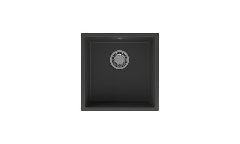 Zlewozmywak granitowy GranMaster Como 440x440x202 mm jednokomorowy bez ociekacza czarny metalik 1 szt.