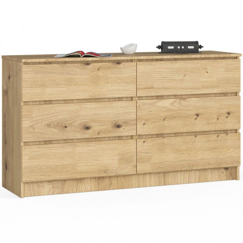 Komoda Akord K140 Dąb Artisan 138 cm 6 szuflad kolor Dąb Artisan mat 138x40x77 cm 1 szt.