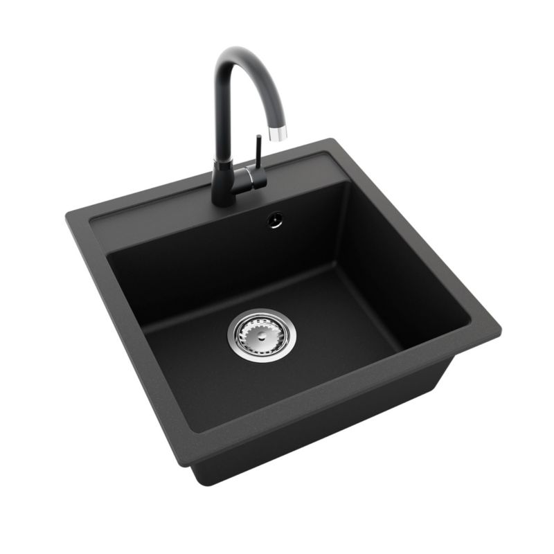 Zlewozmywak GranMaster - Horizon 49x49x20,3cm czarny metalik z baterią, syfonem oraz impregnatem 1szt.