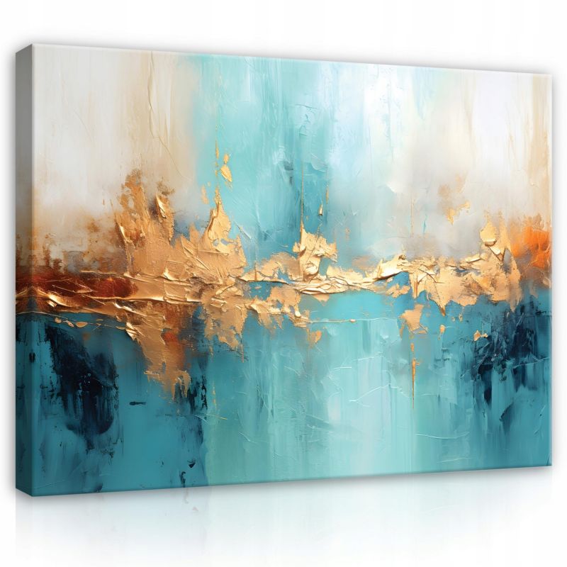 Obraz Na Płótnie WALLARENA 120x80 cm Do Sypialni Salonu Abstrakcja Złoto Niebieski 1 szt.