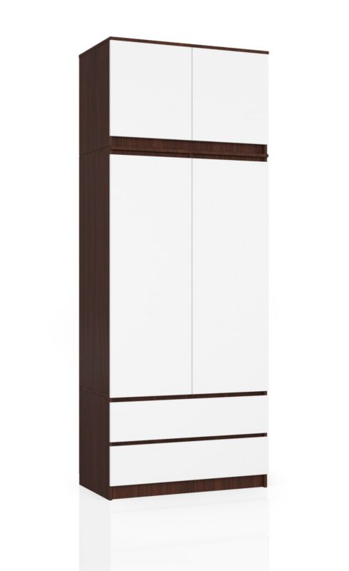 Szafa Akord S90 z nadstawką Wenge 90 cm 2 drzwi 2 szuflady kolor Biały mat 6 półek 90x51x234 cm 1 szt.