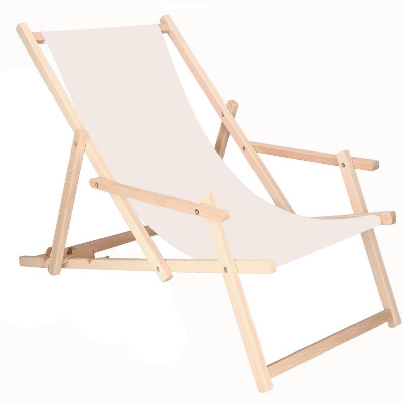 Leżak drewniany Springos ogrodowy 3 stopnie regulacji, na taras, plażę, ecru 1 szt.