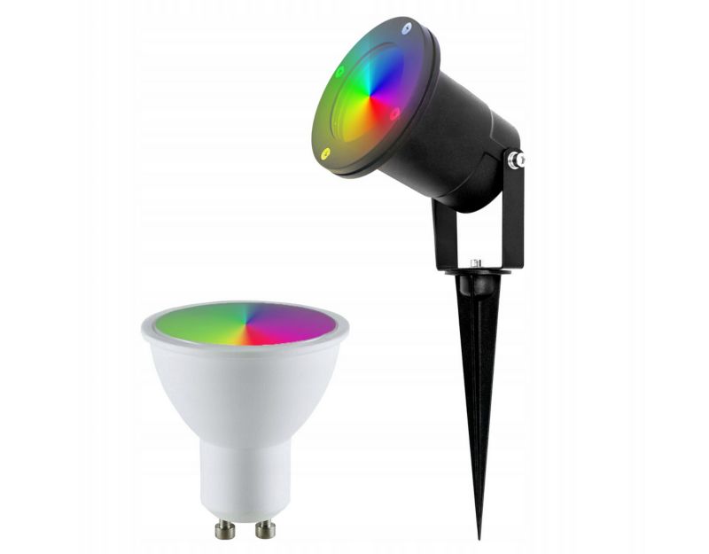 Reflektor ogrodowy EDO wbijany LED HORTUS GU10 + Żarówka RUVA Smart WiFi RGB+CCT LED 4,8W GU10 2700K-6500K 400lm 1 szt.