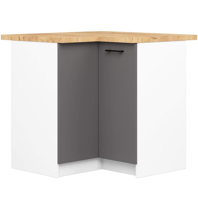 Szafka kuchenna Akord S90 narożna z blatem system Oliwia Biała 90 cm 2 drzwi kolor Grafit Szary mat 2 półki 90x46x85 cm 1 szt.