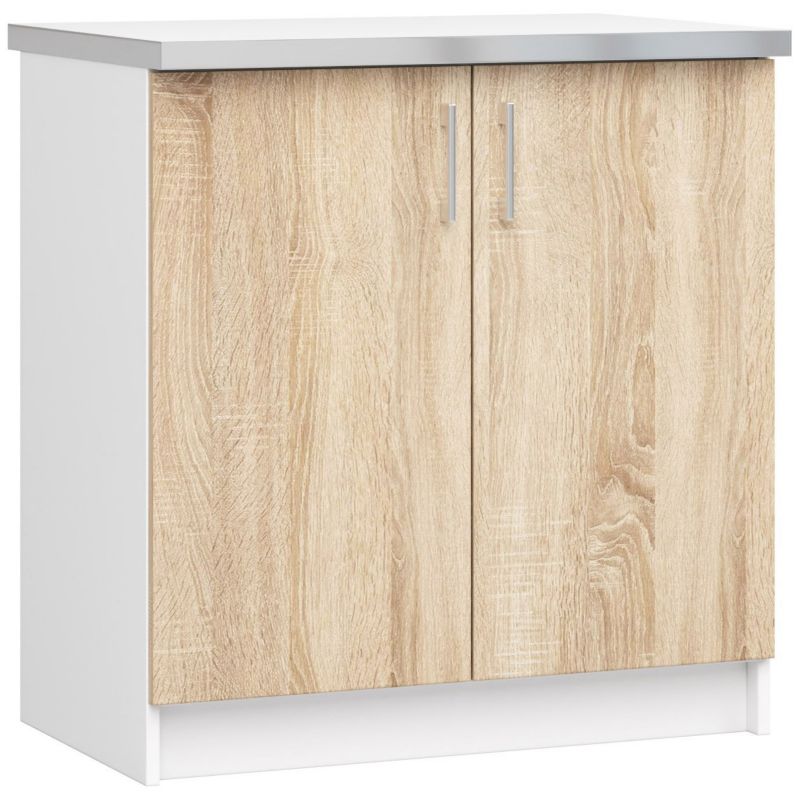 Szafka kuchenna Akord Lima S80 z blatem Biała 80 cm 2 drzwi kolor Dąb Sonoma mat 2 półki 80x44,5x82 cm 1 szt.