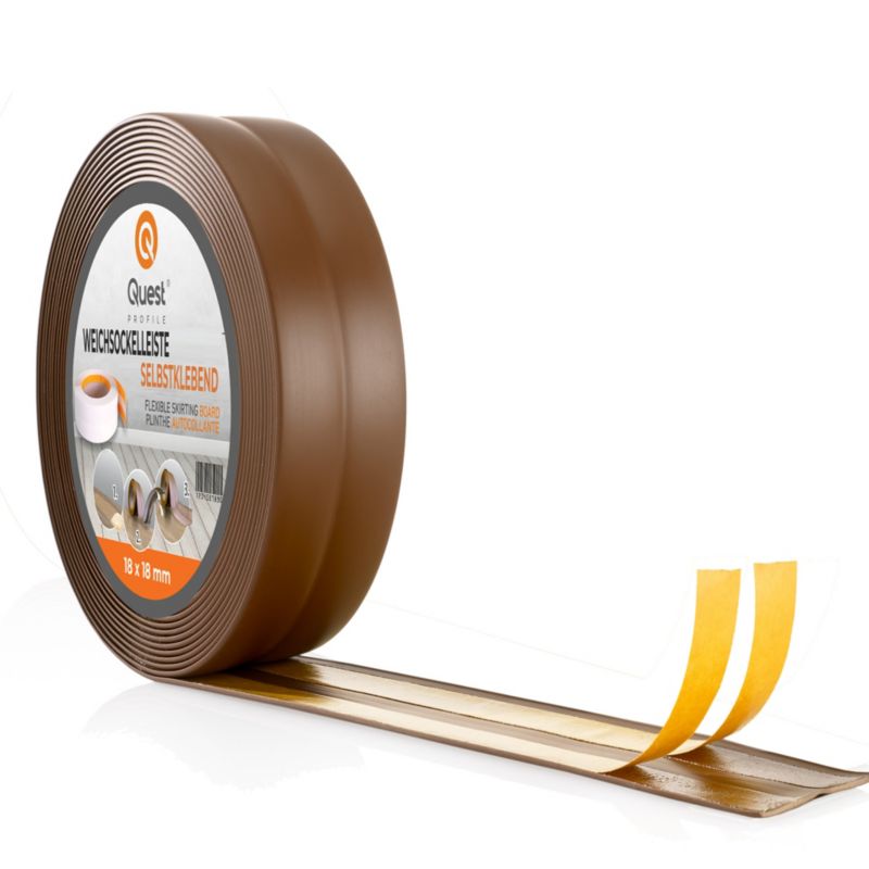 Listwa wykończeniowa PCV 25x15mm, QUEST, samoprzylepna, elastyczna, miękka taśma dekoracyjna, brąz, 5m