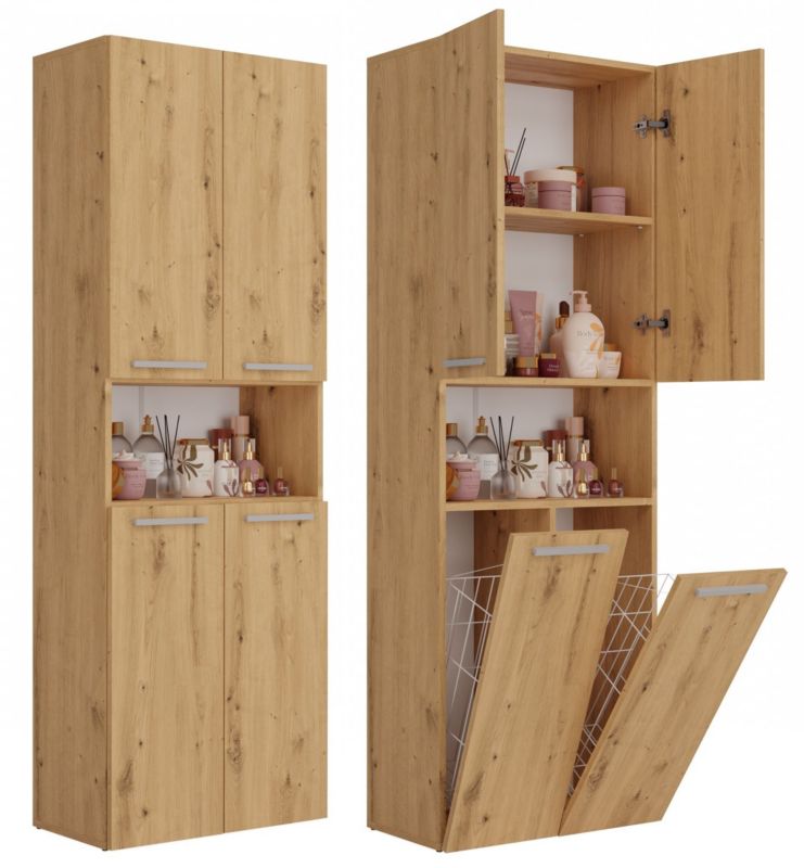 Szafka Łazienkowa Topeshop Słupek Nel DK 2K Kosz Dąb Artisan 30x60x174 cm 1 szt.