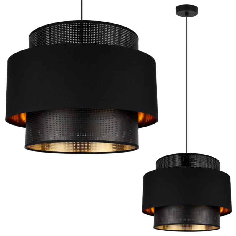 Lampa sufitowa wisząca Light Home LH Asti Trio 1x E27 60W klosz 40cm czarny/złoty podstawa czarna 1szt.