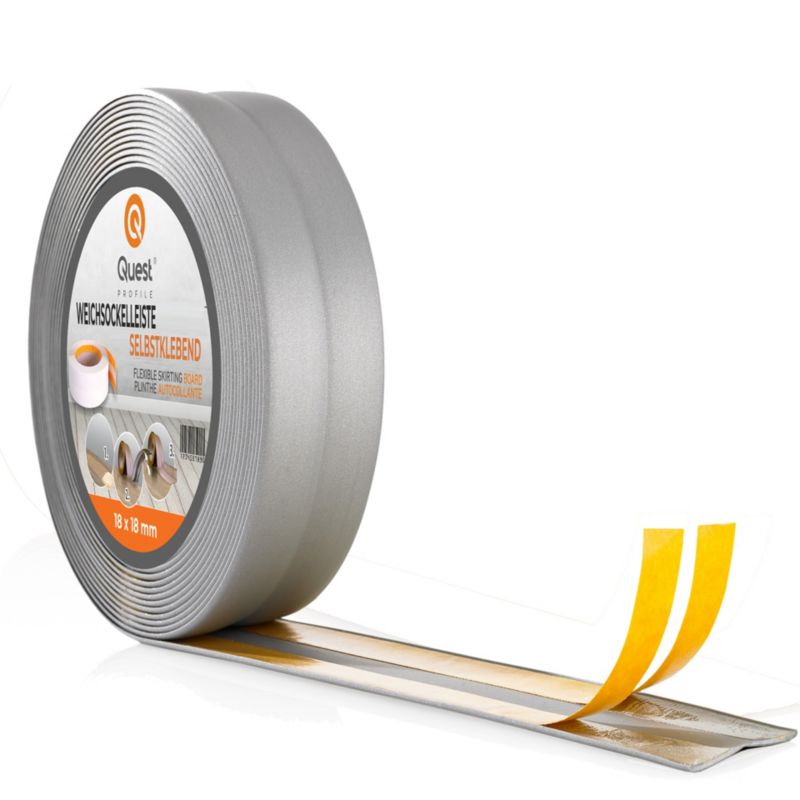 Listwa wykończeniowa PCV 30x30mm, QUEST, samoprzylepna, elastyczna, miękka taśma dekoracyjna, srebrny, 25m