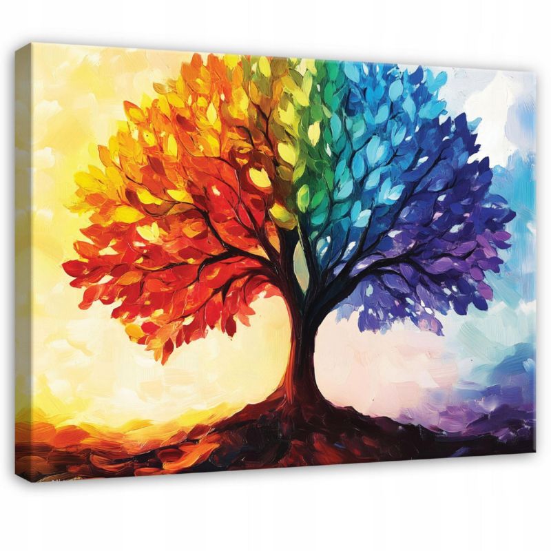 Obraz Na Płótnie Canvas WALLARENA 120x80 cm Dekoracja Ścienna Do Sypialni Salonu Kuchni Kolorowe Drzewo 1 szt.