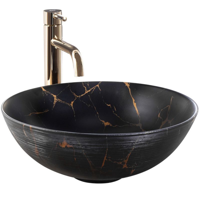 Umywalka Nablatowa Rea Stella Marble Okrągła Czarny 36X36X15Cm 1 Szt