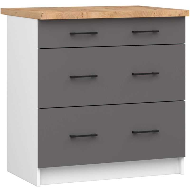 Szafka kuchenna Akord S80 z blatem system Oliwia Biała 80 cm 3 szuflady kolor Grafit Szary mat 80x46x85 cm 1 szt.