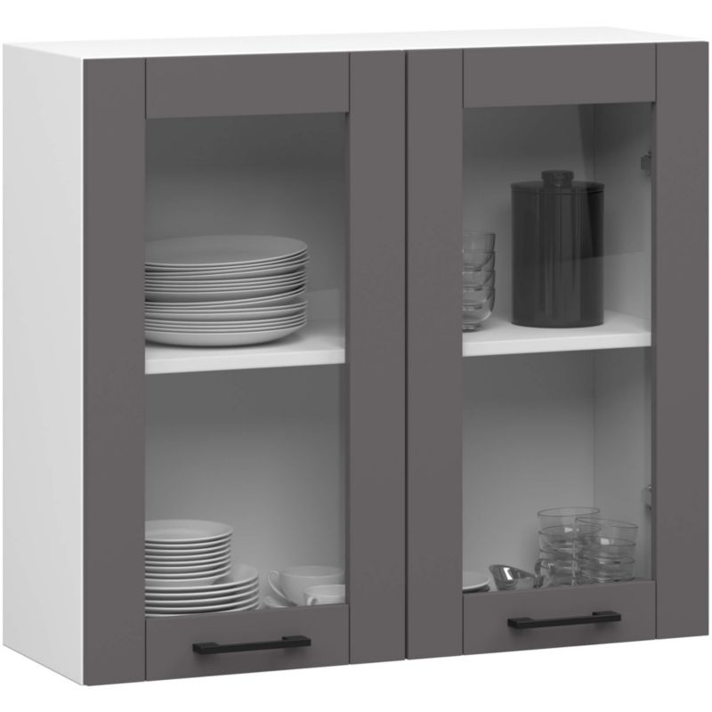 Szafka kuchenna wisząca witryna Akord Oliwia W80 H720 Biała 80 cm 2 drzwi kolor Grafit Szary mat 2 półki 80x30,5x72 cm 1 szt.
