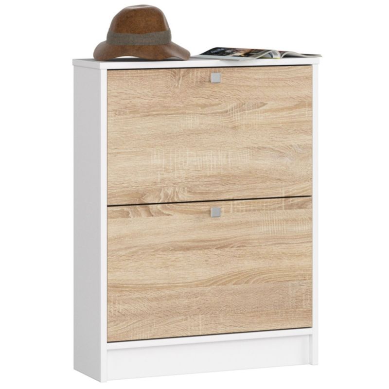 Szafka na buty Akord Biała 60 cm 2 drzwi kolor Dąb Sonoma mat 2 półki 60x20x80 cm 1 szt.
