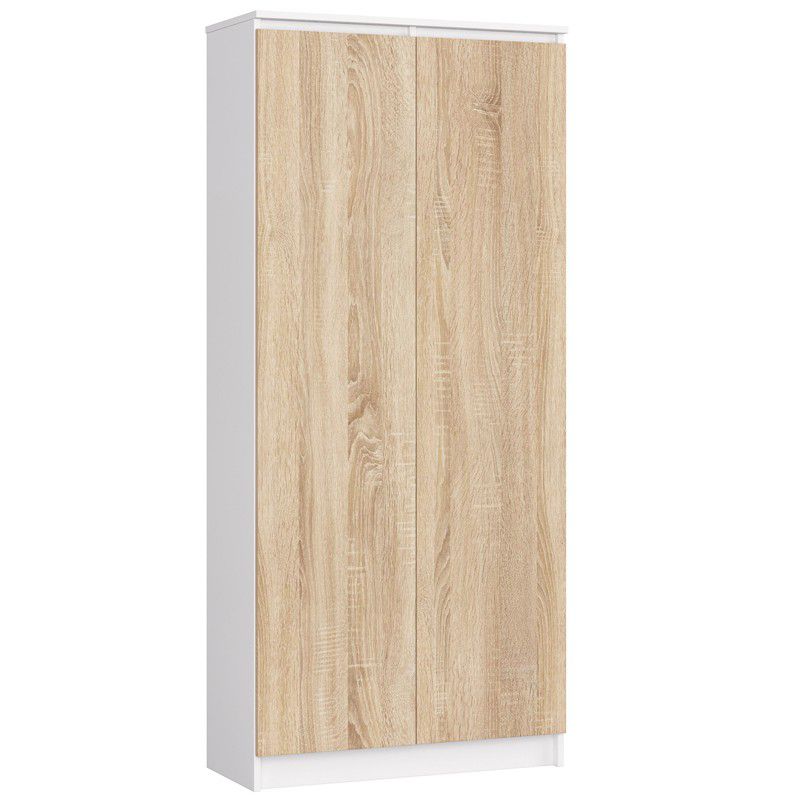 Regał Akord R80 Biały 80 cm 2 drzwi kolor Dąb Sonoma mat 8 półek 80x35x180 cm 1 szt.