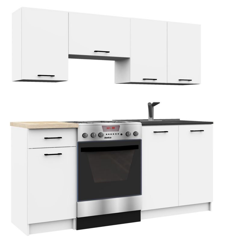Zestaw kuchenny Akord Oliwia 1.8m Biała 180 cm 7 drzwi 1 szuflada kolor Biały mat 8 półek 180x46x203 cm 1 zestaw