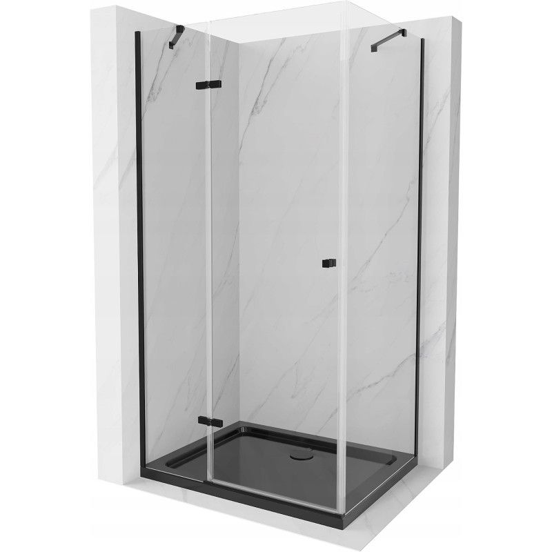 Kabina prysznicowa Mexen Roma uchylna 100 x 80 cm transparent czarna + brodzik Flat czarny