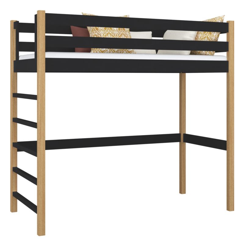Drewniane łóżko na antresoli N-WOOD N01 80x180 czarny / dąb naturalny 1 szt.