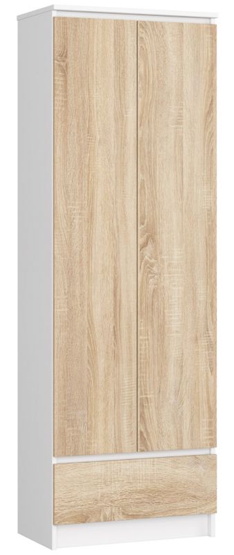 Regał Akord R60 Biały 60 cm 2 drzwi 1 szuflada kolor Dąb Sonoma mat 4 półki 60x35x180 cm 1 szt.