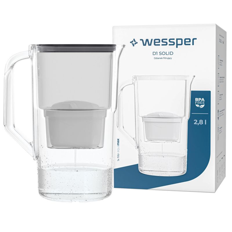 Dzbanek filtrujacy wodę, Wessper, 2.8L, czarny + filtr wody Wessper AquaMax, 1szt