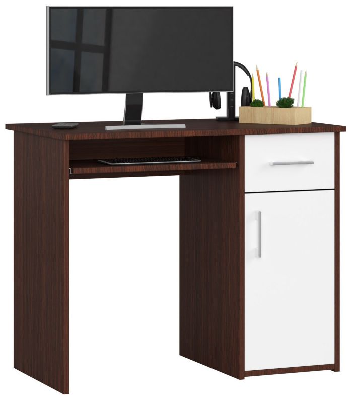 Biurko Akord Pin Wenge 90 cm biurko komputerowe 1 drzwi 1 szuflada kolor Biały mat 3 półki 90x50x74 cm 1 szt.