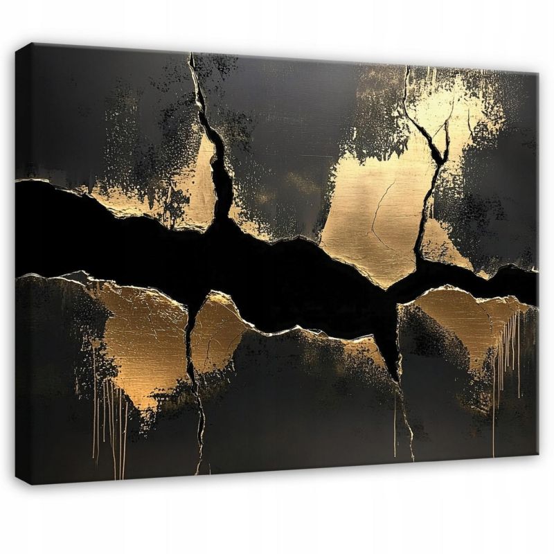 Obraz Na Płótnie Canvas WALLARENA 60x40 cm Dekoracja Ścienna Do Sypialni Salonu Kuchni Czarny Złoto 1 szt.