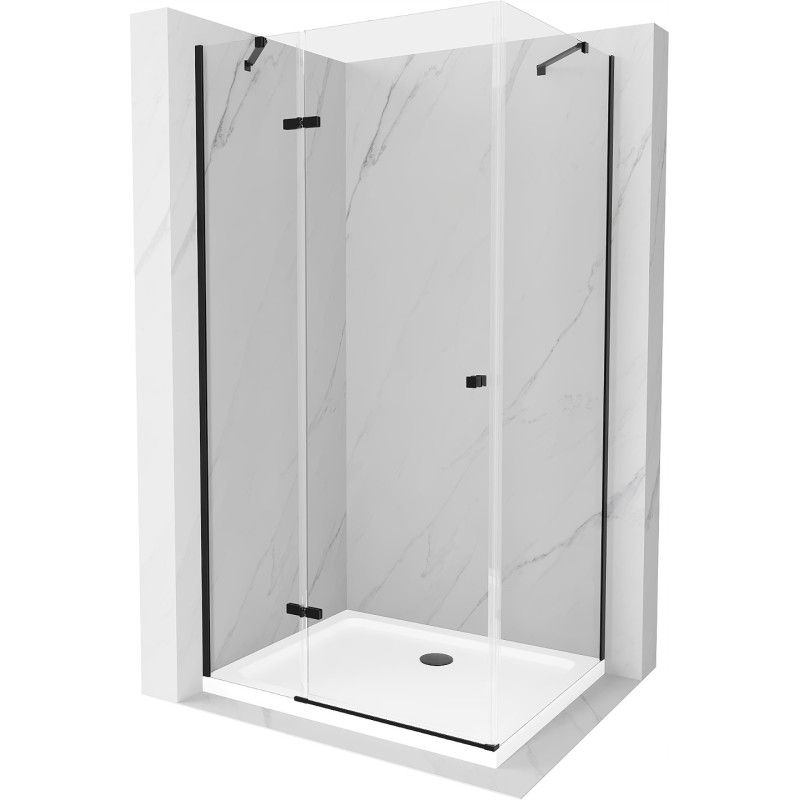 Kabina prysznicowa Mexen Roma uchylna 100 x 110 cm transparent czarna + brodzik Flat biały