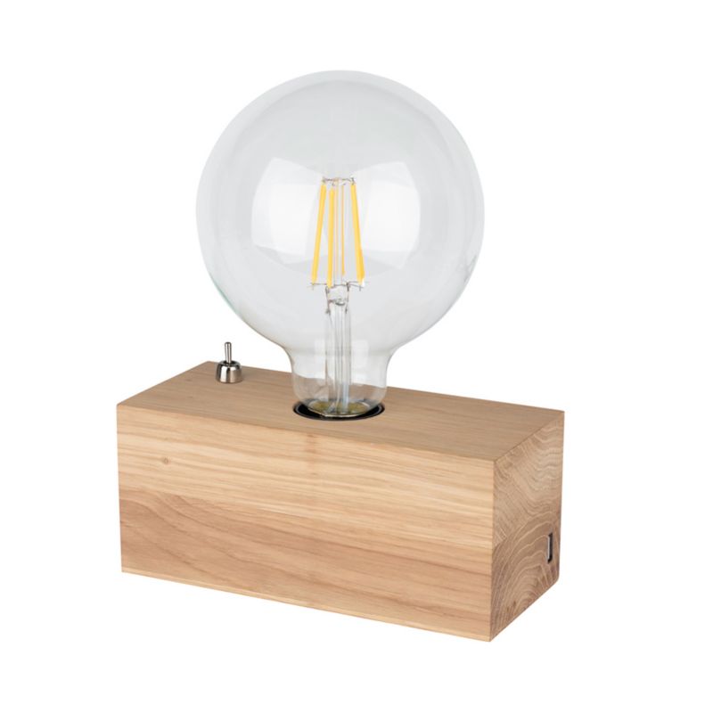 Drewniana Lampa Stołowa SPOT Light 1xE27 Max.25W Dąb Olejowany FSC z Ładowarką USB, Polski Producent, 1 szt.