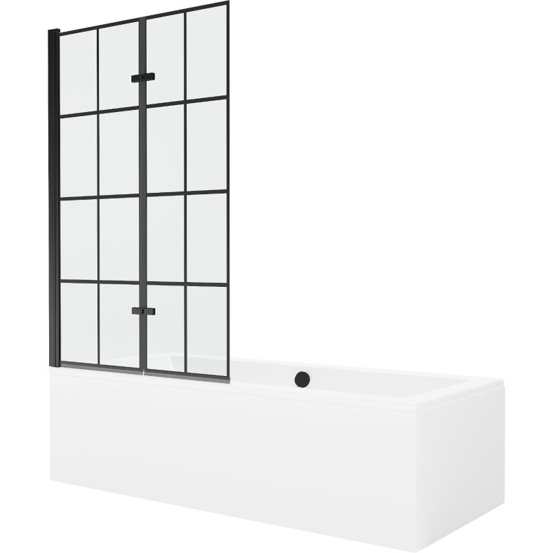 Wanna prostokątna Mexen Cube 180 x 80 cm z obudową i parawanem 2-skrzydłowym 100 cm czarny wzór 1 szt.