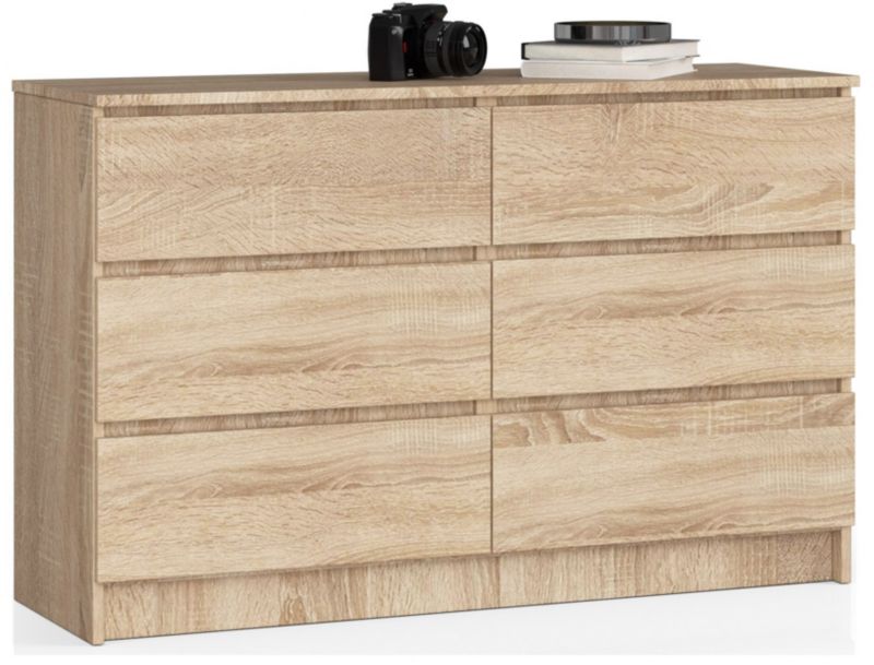Komoda Akord K140 Dąb Sonoma 138 cm 6 szuflad kolor Dąb Sonoma mat 138x40x77 cm 1 szt.