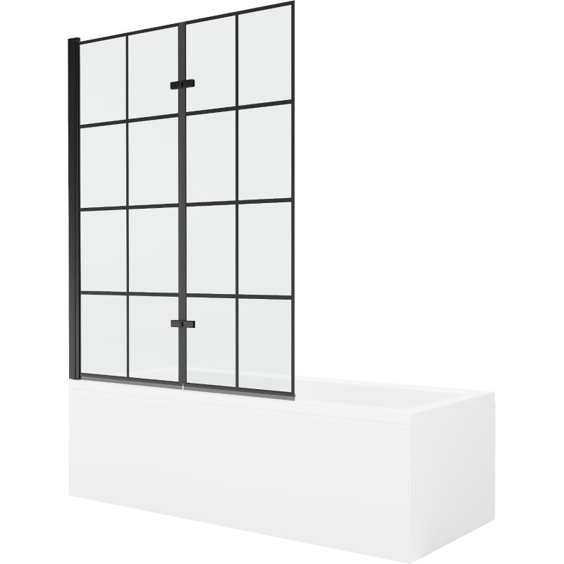 Wanna prostokątna Mexen Cubik 170 x 70 cm z obudową i parawanem 2-skrzydłowym 120 cm czarny wzór 1 szt.