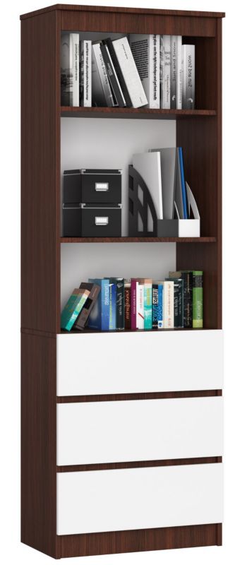 Regał Akord R60 Wenge 60 cm 3 szuflady kolor Biały mat 3 półki 60x35x180 cm 1 szt.