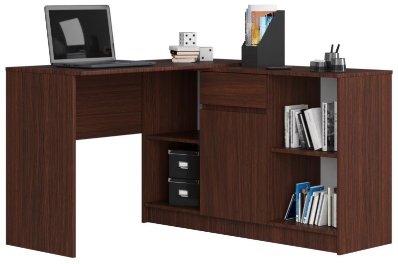 Biurko narożne Akord B17 Wenge 120 cm Zestaw z komodą 1 drzwi 1 szuflada kolor Wenge mat 6 półek 120x126x79 cm 1 szt.