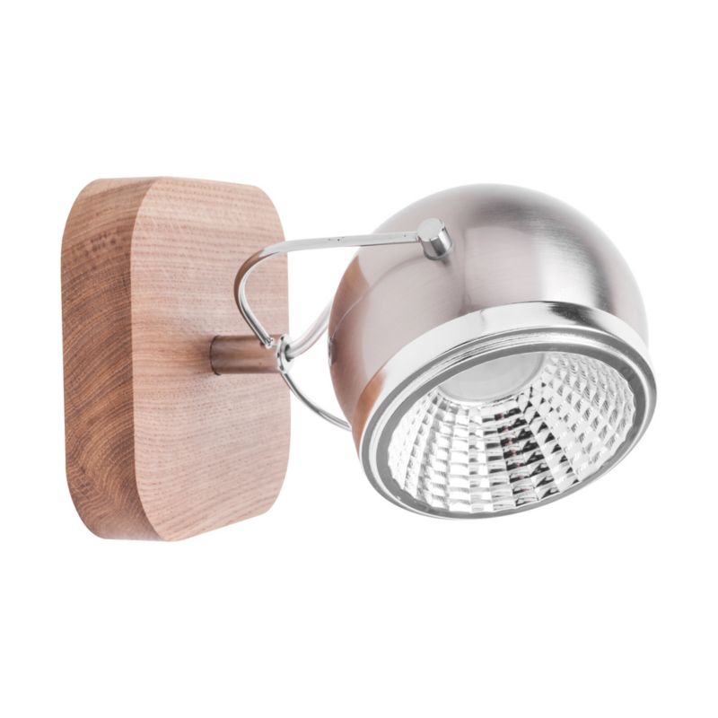 Drewniany Kinkiet SPOT Light 1xGU10 LED 6W Dąb Olejowany FSC z Chromowanym Kloszem, Polski Producent, 1 szt.