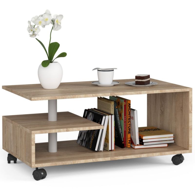 Stolik kawowy na kółkach Akord Vini Dąb Sonoma 90 cm kolor Dąb Sonoma mat 90x51x40 cm 1 szt.