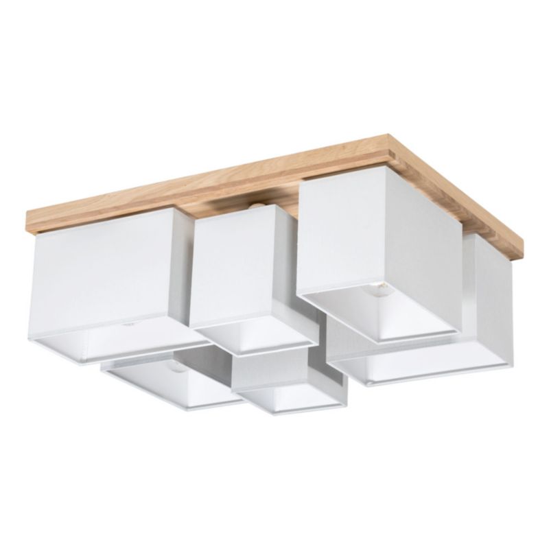 Drewniana Lampa Sufitowa SPOT Light 6xE27 Max.25W Dąb Olejowany FSC w Połączeniu z Szarymi Abażurami, 1 szt.