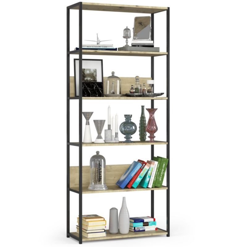 Regał industrialny Akord metalowy Czarny 80 cm kolor Dąb Artisan mat 6 półek 80x32x192 cm 1 szt.