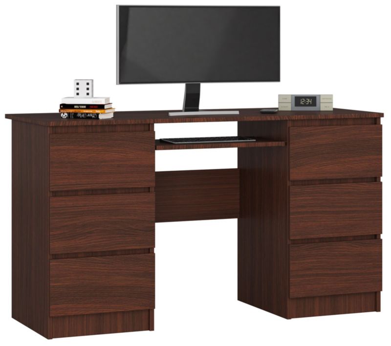Biurko komputerowe Akord A11 Wenge 135 cm 6 szuflad kolor Wenge mat 135x50x77 cm 1 szt.