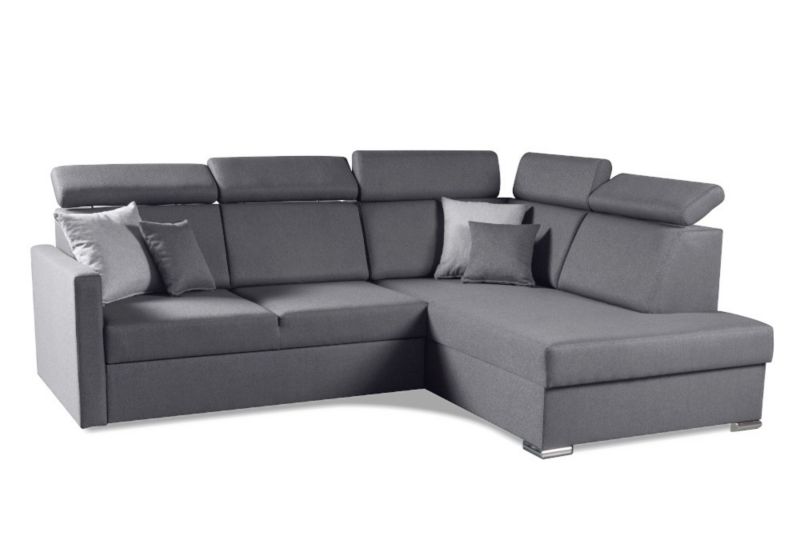 Narożnik prawostronny Bettso Mils XL 238x180 cm z funkcją spania i regulowanymi zagłówkami szary 1szt.